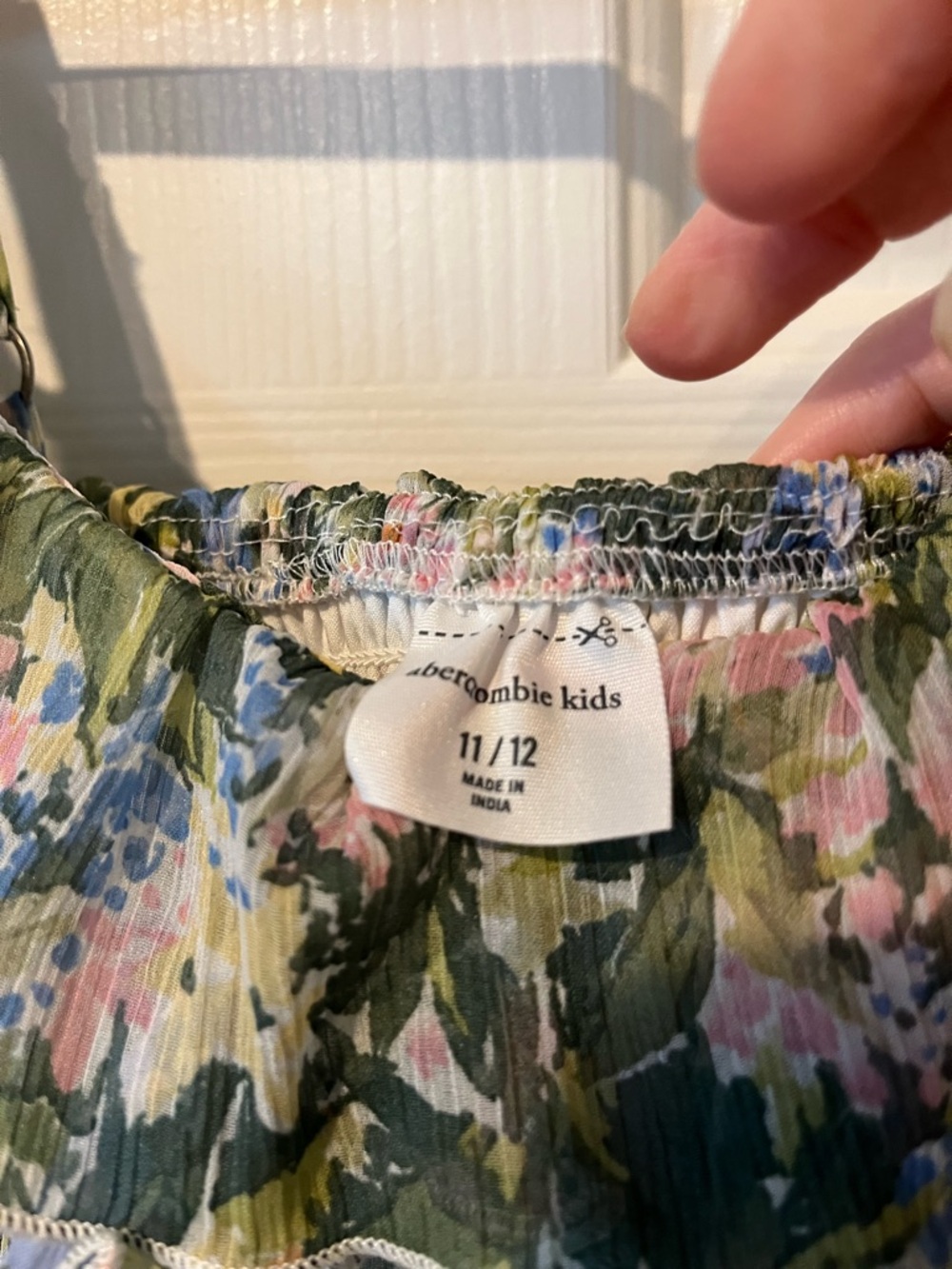 Abercrombie Kids Olive Green Floral Ruffle Dress with Pink & Blue Accents - Picture 6 of 11